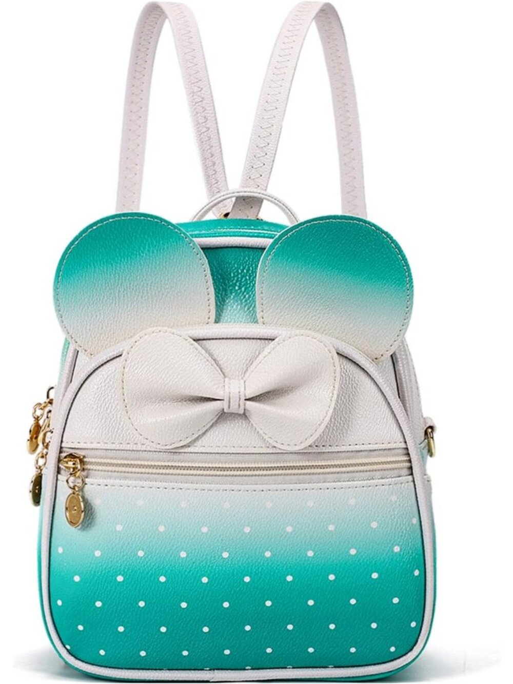 Women Girls White Green Mini Backpack Cute Bowknot Convertible Shoulder Bag
